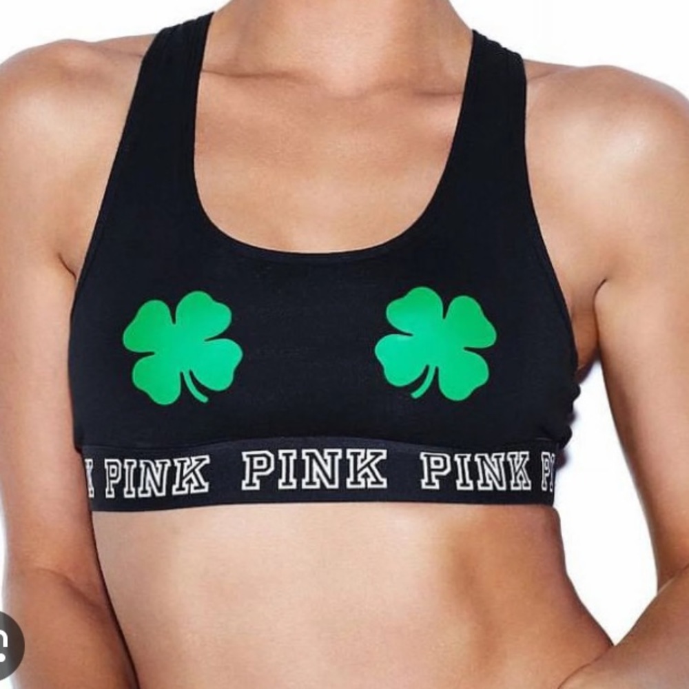 PINK Victoria’s Secret Small Black Shamrock St Patrick’s Day Soft Cup Bralette